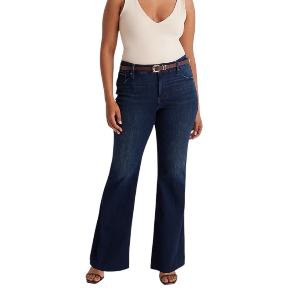 Express 16S 70s Flare Jeans Womens Large Short 0842 Flex Mid Rise Dark blue